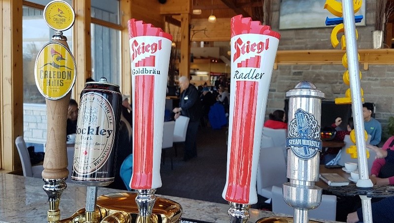 Beer taps including Caledon Hills, Hockley Dark, Steigle and Steamwhistle.
